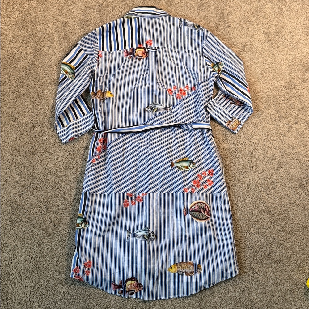 Vilagallo belted STRIPED FISH SHIRT DRESS 40 - Picture 5 of 5